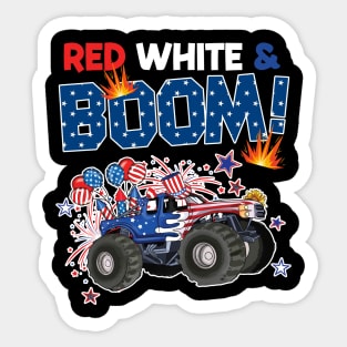 4th of July Monster Truck America Red White and Boom Gift For Boys Kids Sticker